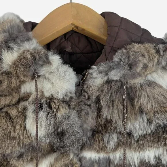 Vintage 1970s Patchwork Rabbit Fur Bomber Jacket The Furworks Brown Neutral